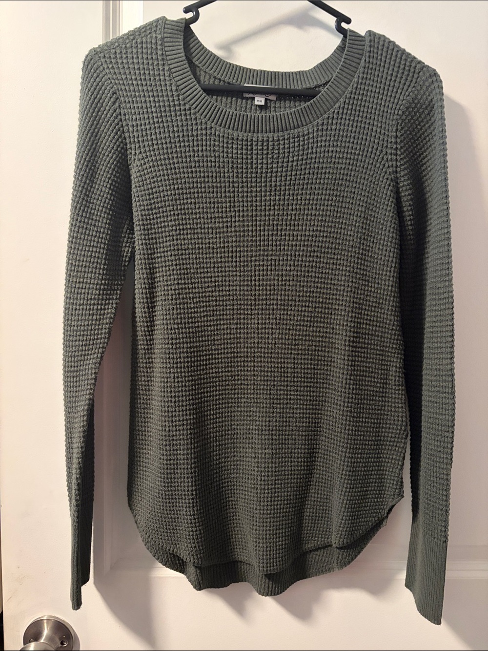 Kismet Olive Green Waffle Knit Crewneck Sweater